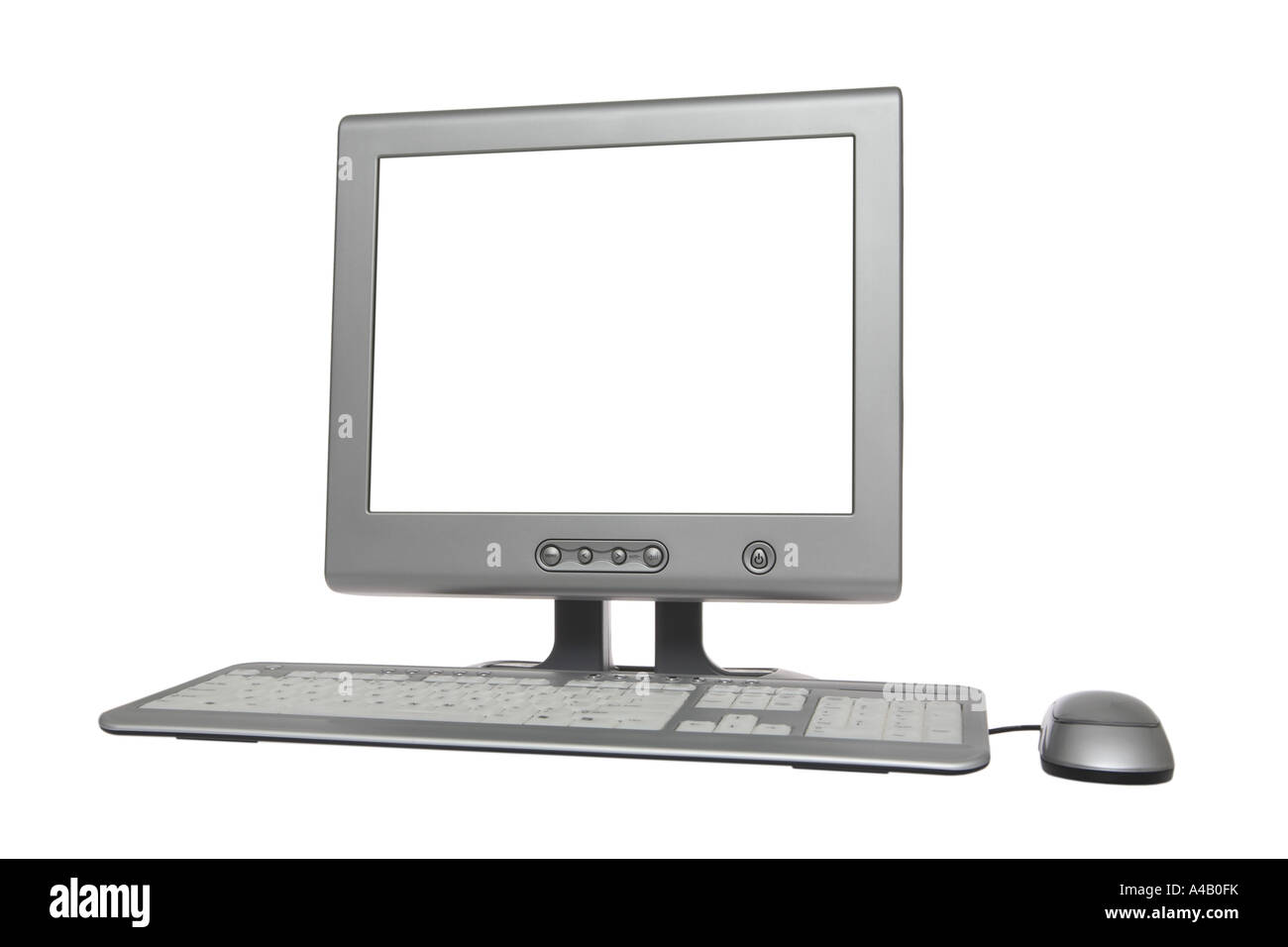 Computer with blank screen cut out on white background Stock Photo
