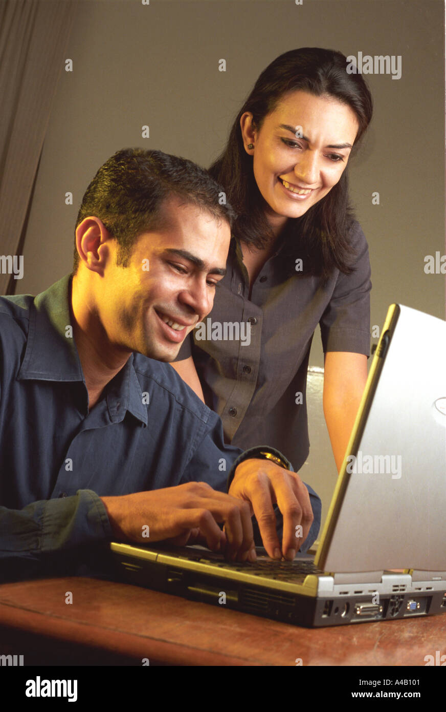 Executives working on a laptop Stock Photo