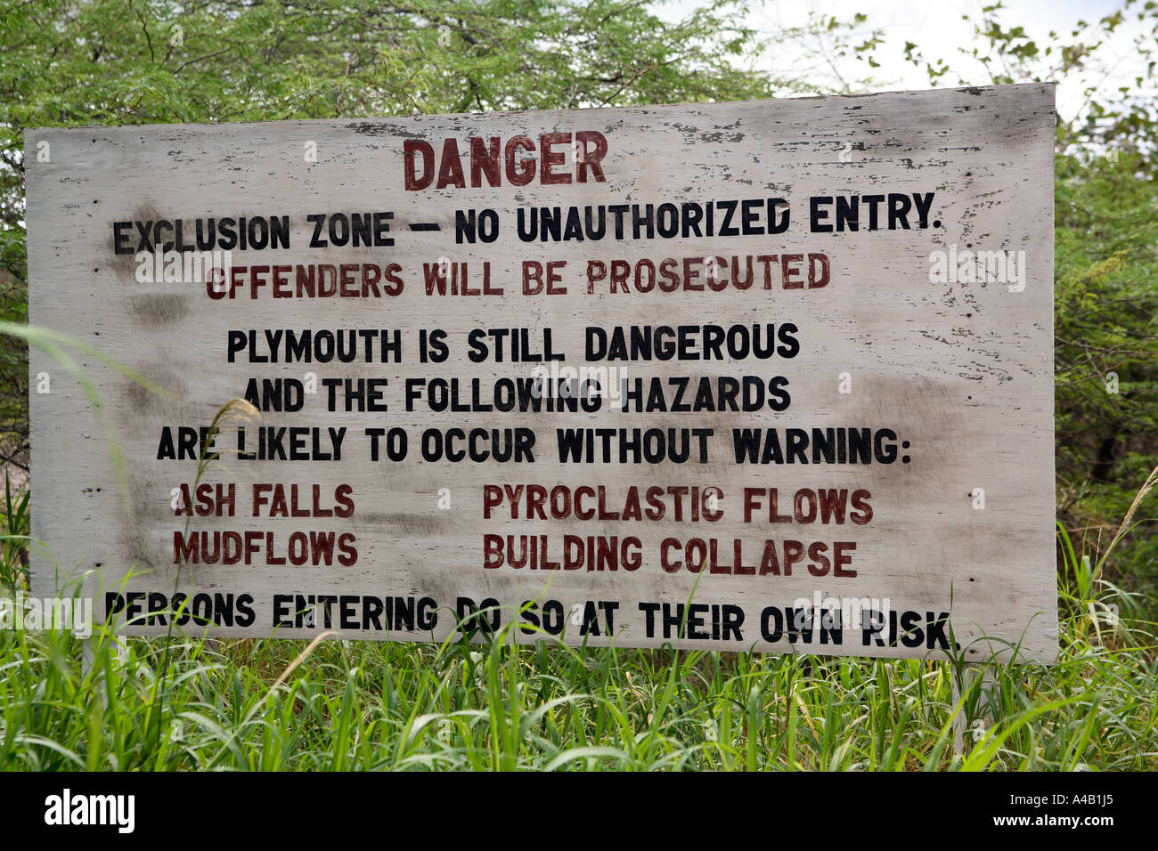 Montserrat Volcano Exclusion Zone Sign Stock Photo 6281188 Alamy   Montserrat Volcano Exclusion Zone Sign A4B1J5 