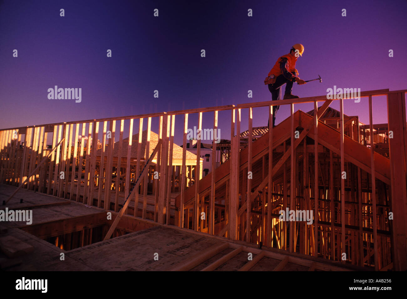 house framer working on single family dwelling in California Stock