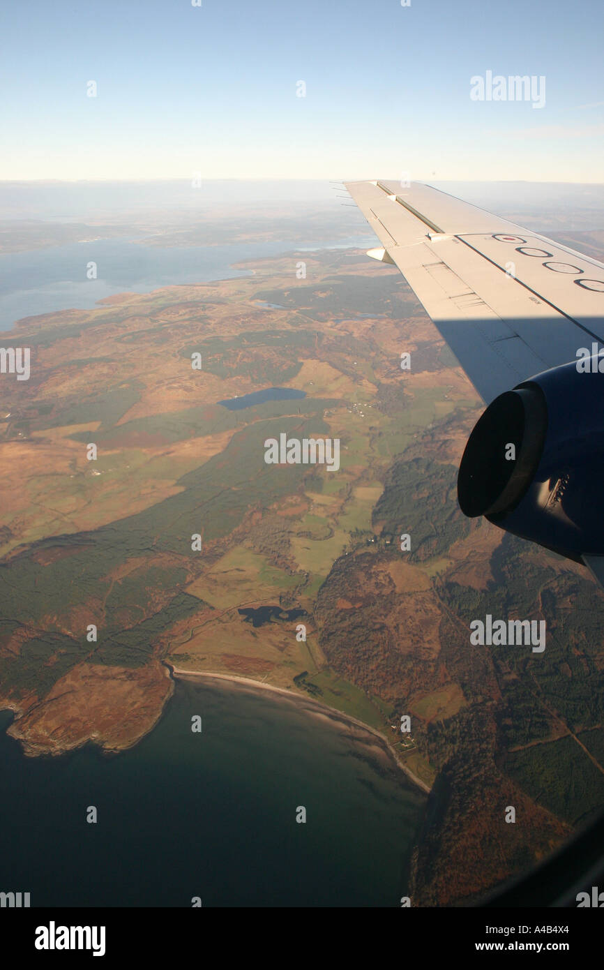 Flying over Scotland, Scottish Highlands by Air Stock Photo