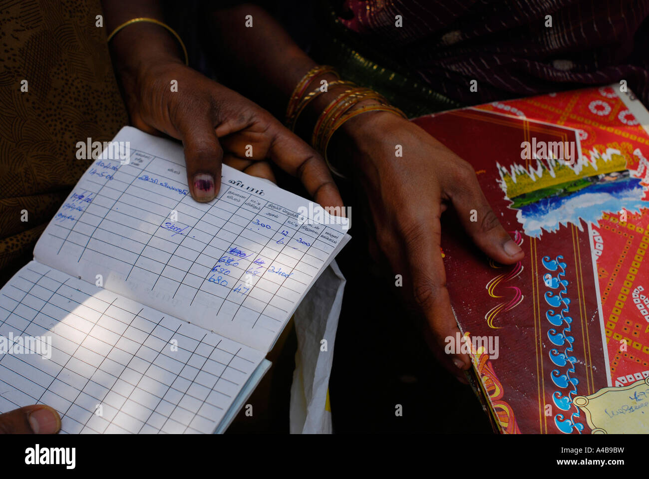 Stock image of small business loans meeting with tribal village dalit women near Chennai Tamil Nadu India Stock Photo
