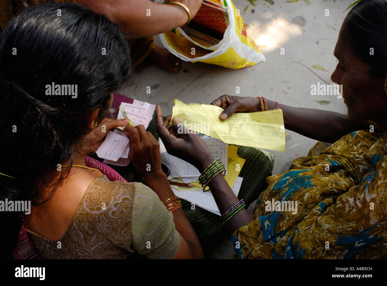 Stock image of small business loans meeting with tribal village dalit women near Chennai Tamil Nadu India Stock Photo