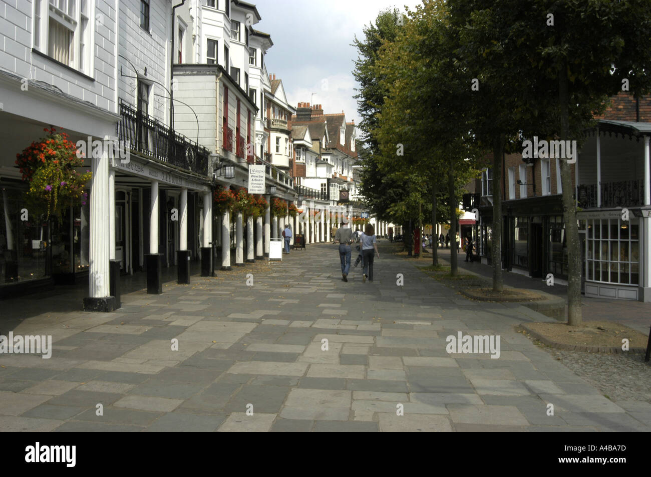 The historic Pantiles in Royal Tunbridge Wells, Kent. Built for visitors to take the waters which were found to cure most ailments being high in iron. Stock Photo