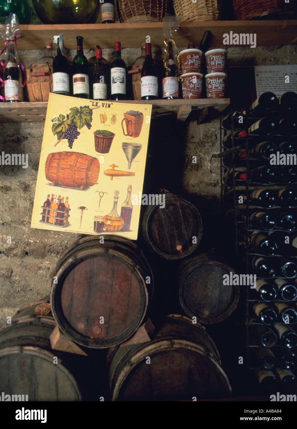 Winecellar in Beaujolais France bottles Stock Photo