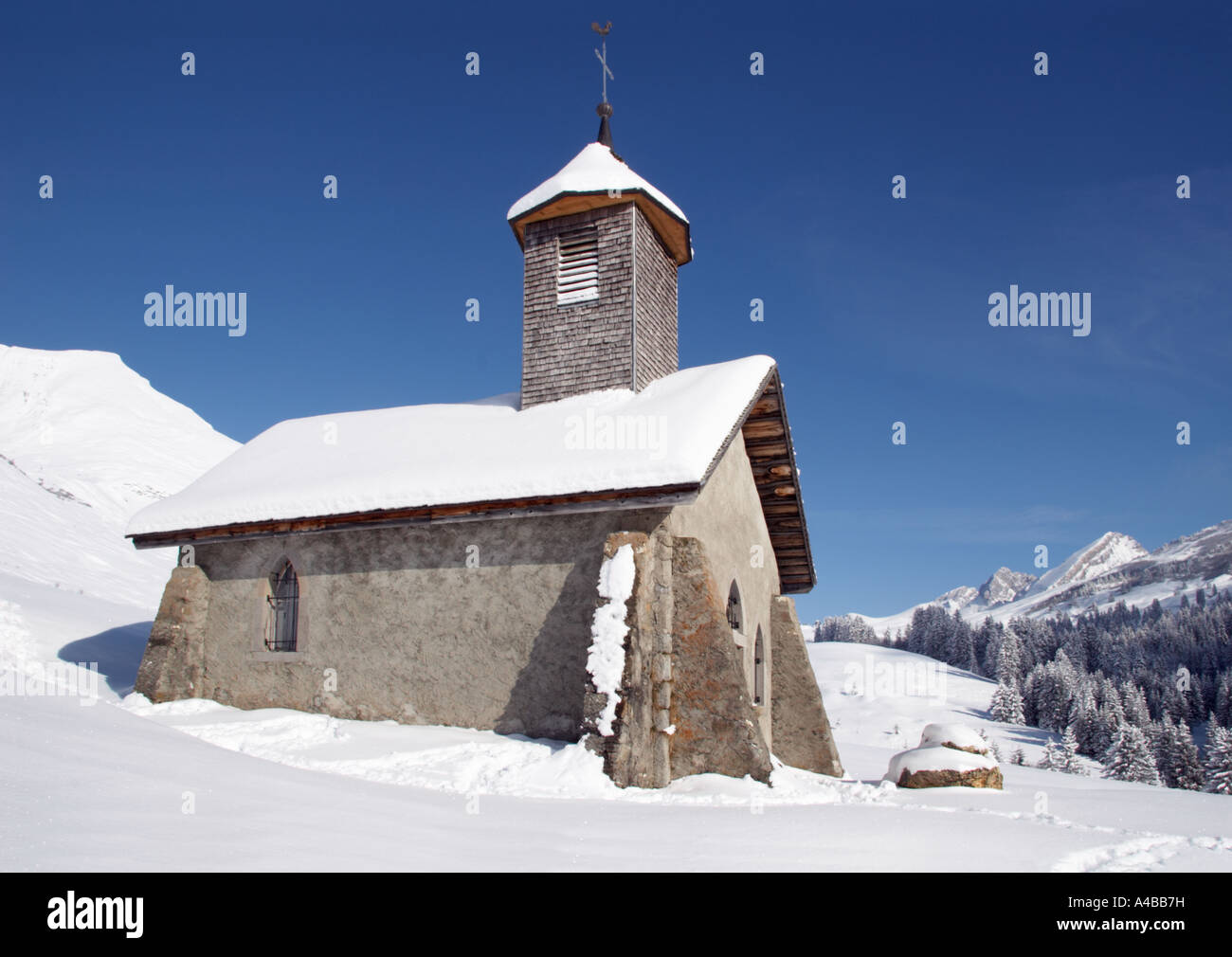 Chapel by the Col des Annes in the Chaine des Aravis Le Grand Bornand Haute Savoie France Stock Photo