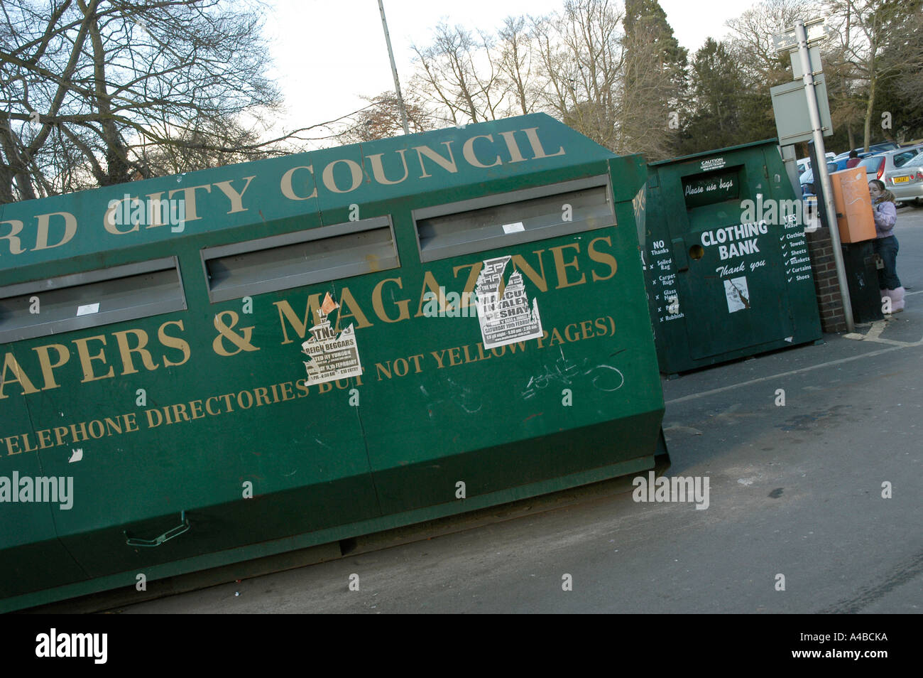 Oxford City Council recycle bins and skips in Headington Stock Photo