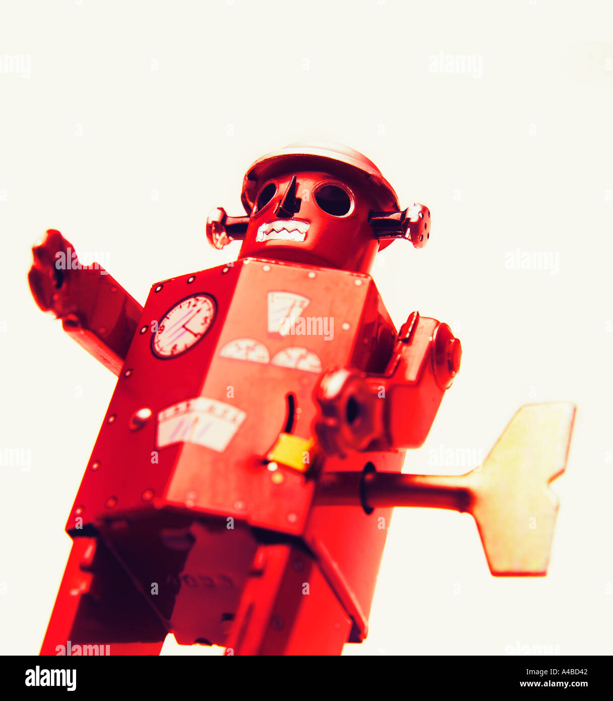 Red antique robot wind up toy Stock Photo Alamy