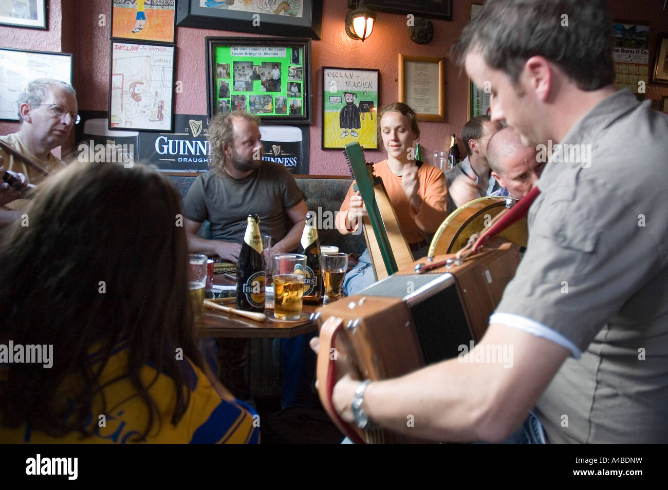 A traditional music session at Falvey's pub during Puck Fair, Killorglin, County Kerry, Ireland Stock Photo