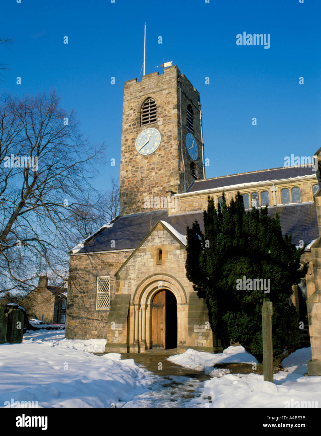 St Andrew's Church in winter, Corbridge, Northumberland, England, UK. Stock Photo