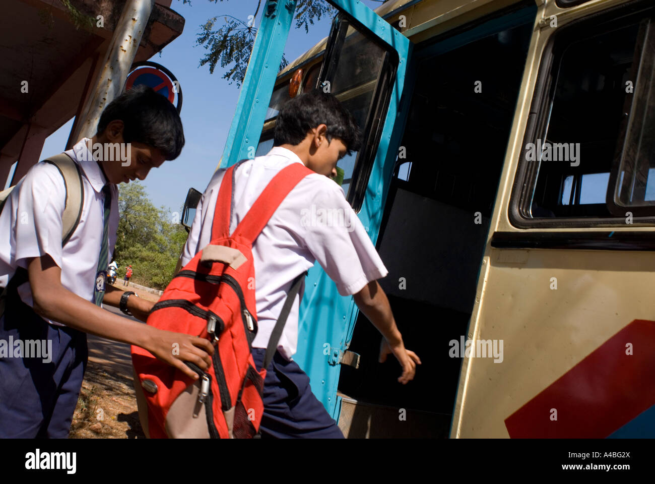 Stock Image of school children in uniforms in Panaji or Panjim Goa