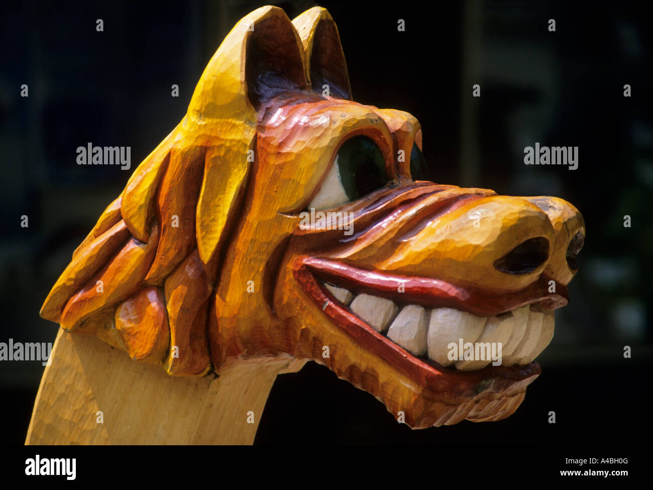 Horse head carved in wood Heidelberg Germany Stock Photo