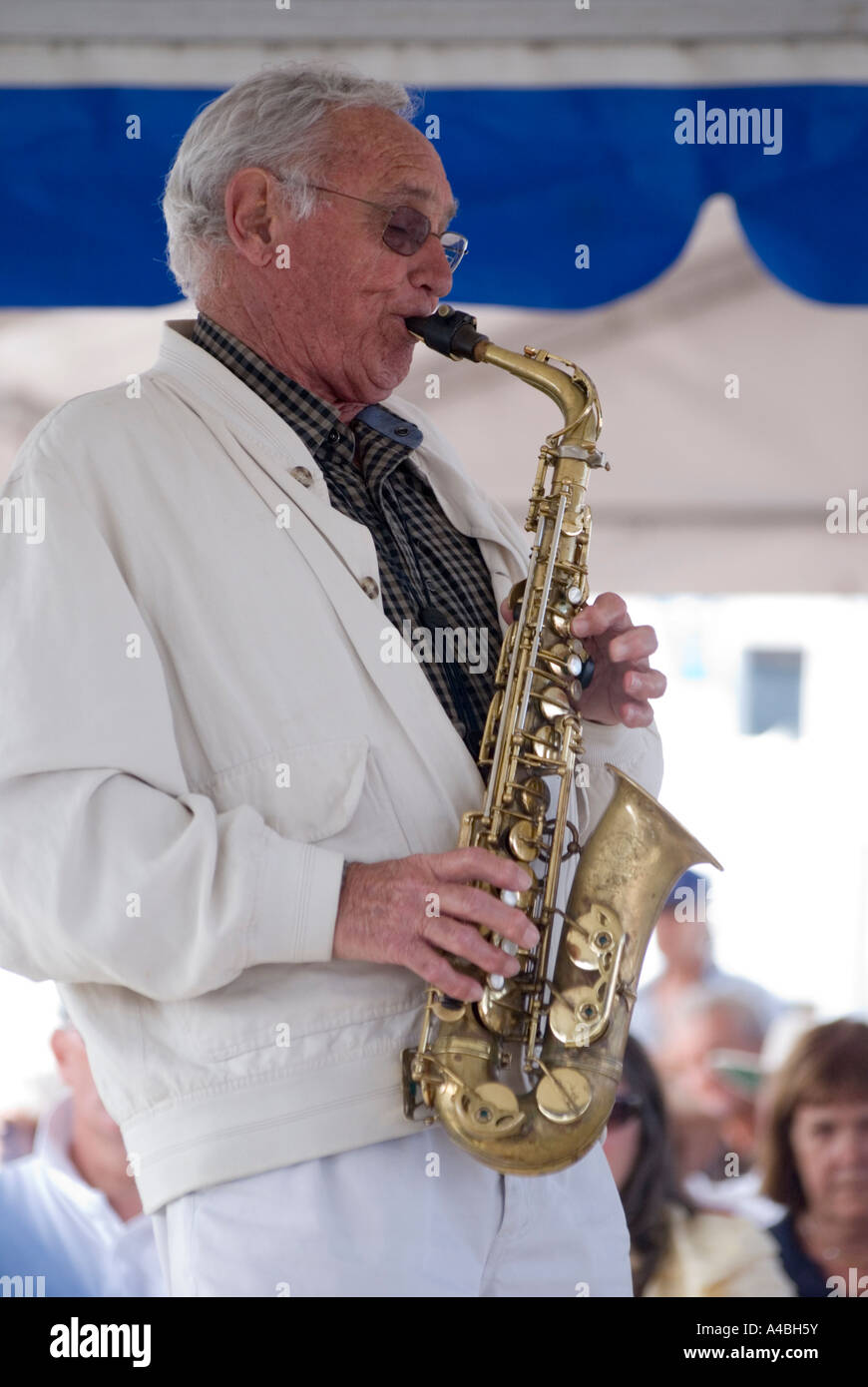 Australian jazz musician Don Burrows performing at the Australian Wooden Boat Festival in Hobart 2007 Stock Photo