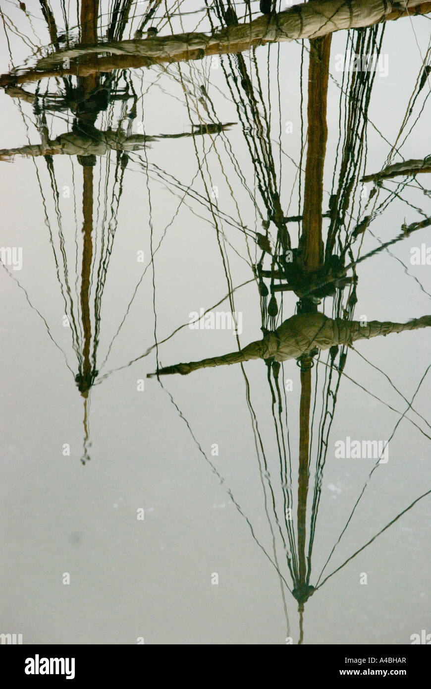 Rigging of a square rigged ship reflected in the water Stock Photo - Alamy