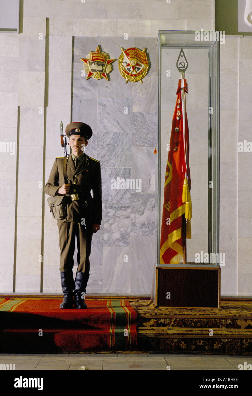 A soldier stands guard at the KGB's training school beside the college