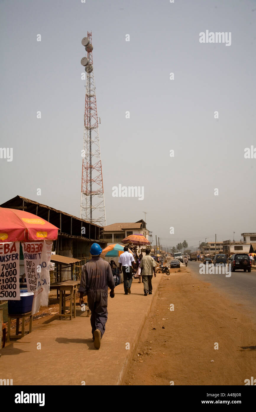 Mobile phone mast in small village southeast of Kumasi Stock Photo
