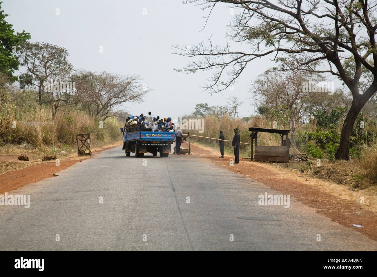 Police checkpoint on the Wa to Bole road northern Ghana Stock Photo