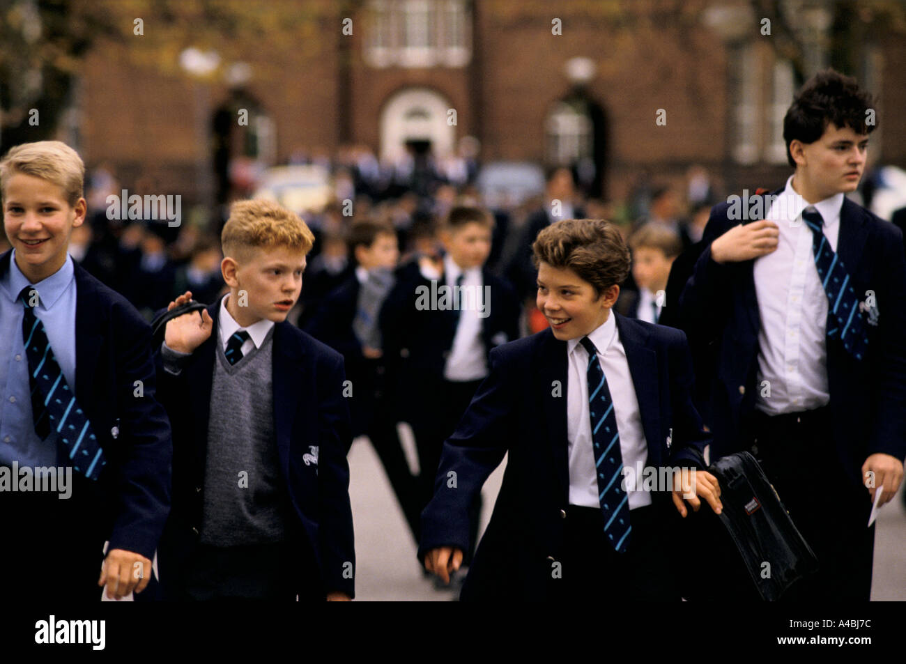 Manchester Grammar school pupils, leaving the grounds at the end of the school day. Stock Photo