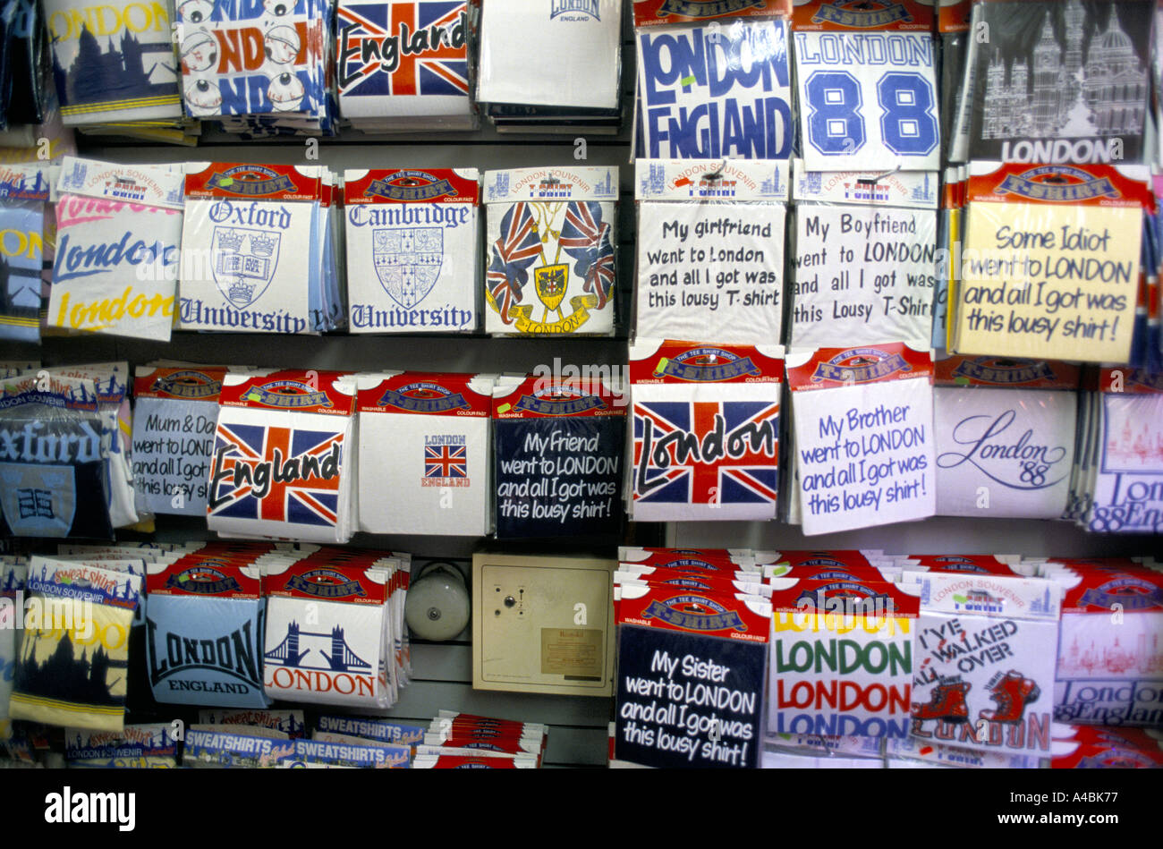 VARIETY OF LONDON SOUVENIR T- SHIRTS ON DISPLAY AT A STREET STALL ...