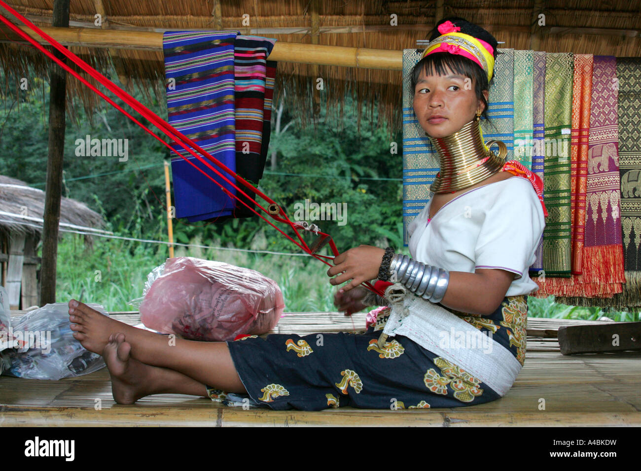 Woman longneck karen in Northern Thailand Chiang Rai region Stock Photo