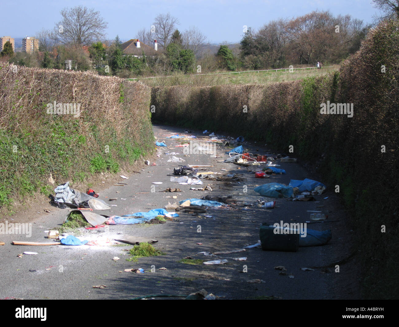 Fly tipping rubbish on Road in Chelsfield Bromley London UK Stock Photo Alamy