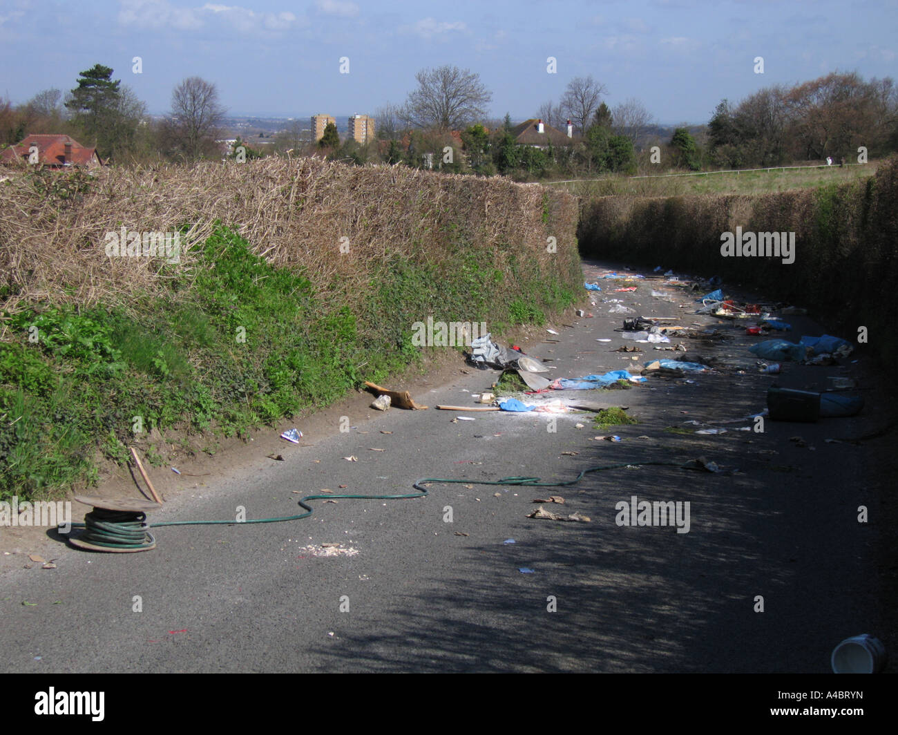 Fly tipping rubbish on Road in Chelsfield Bromley London UK Stock Photo Alamy