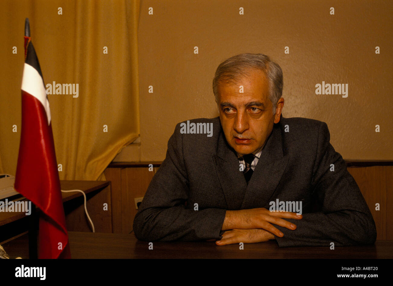 ZUGDIDI, GEORGIA, Sept 1993: Ex-president Gamzakurdia, until recently in exile in the Chechen Rebublic, in his new office in Zugdidi.  Everyone around him still refers to him as 'Mr President'. Stock Photo