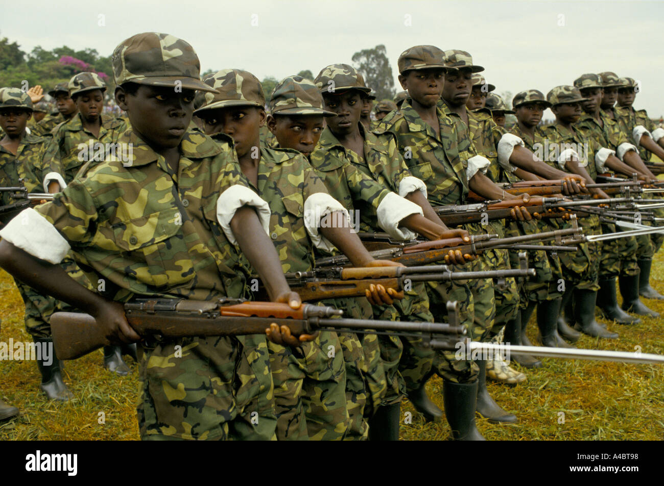 Boy soldiers in the Ugandan Army in Kampala to celebrate the first
