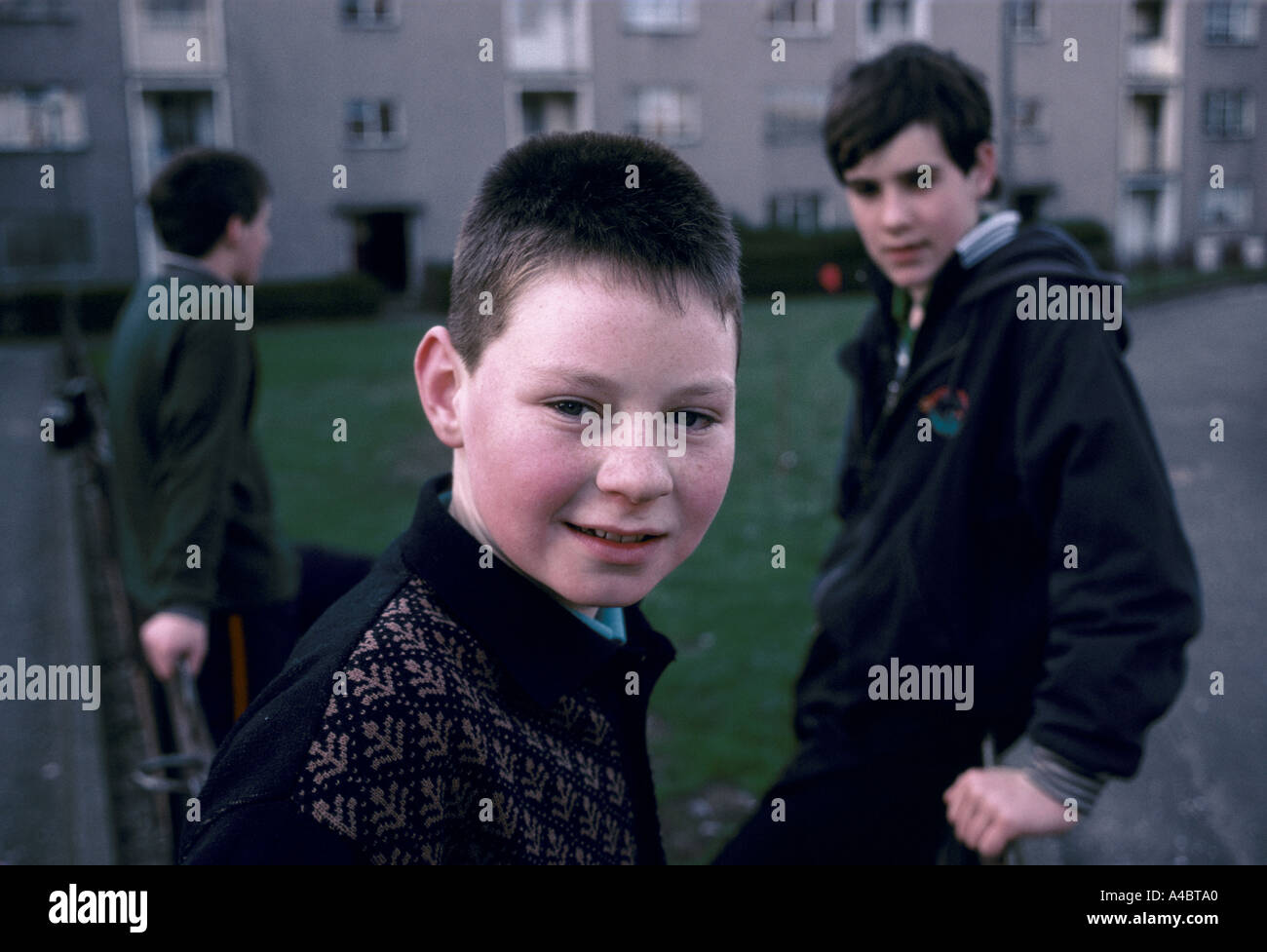 boys in urban area of glasgow scotland 1990 Stock Photo