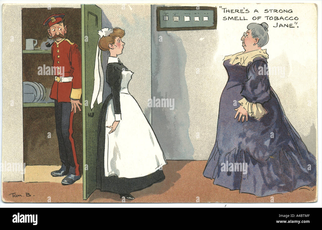 Tom Browne comic postcard regarding smoking circa 1910 Stock Photo
