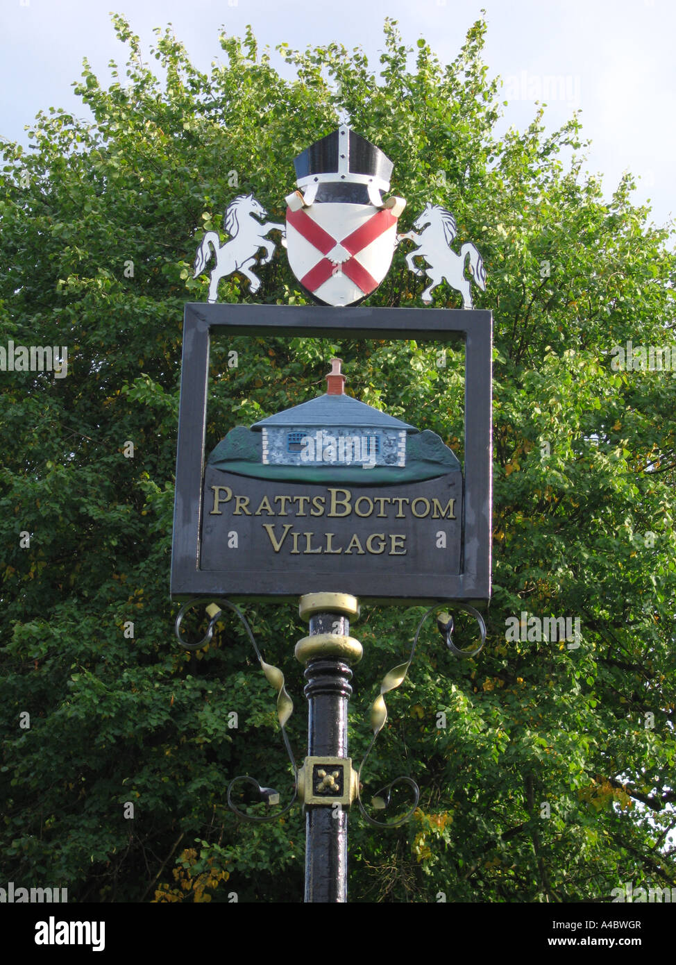Pratts Bottom village sign Bromley London UK Stock Photo Alamy