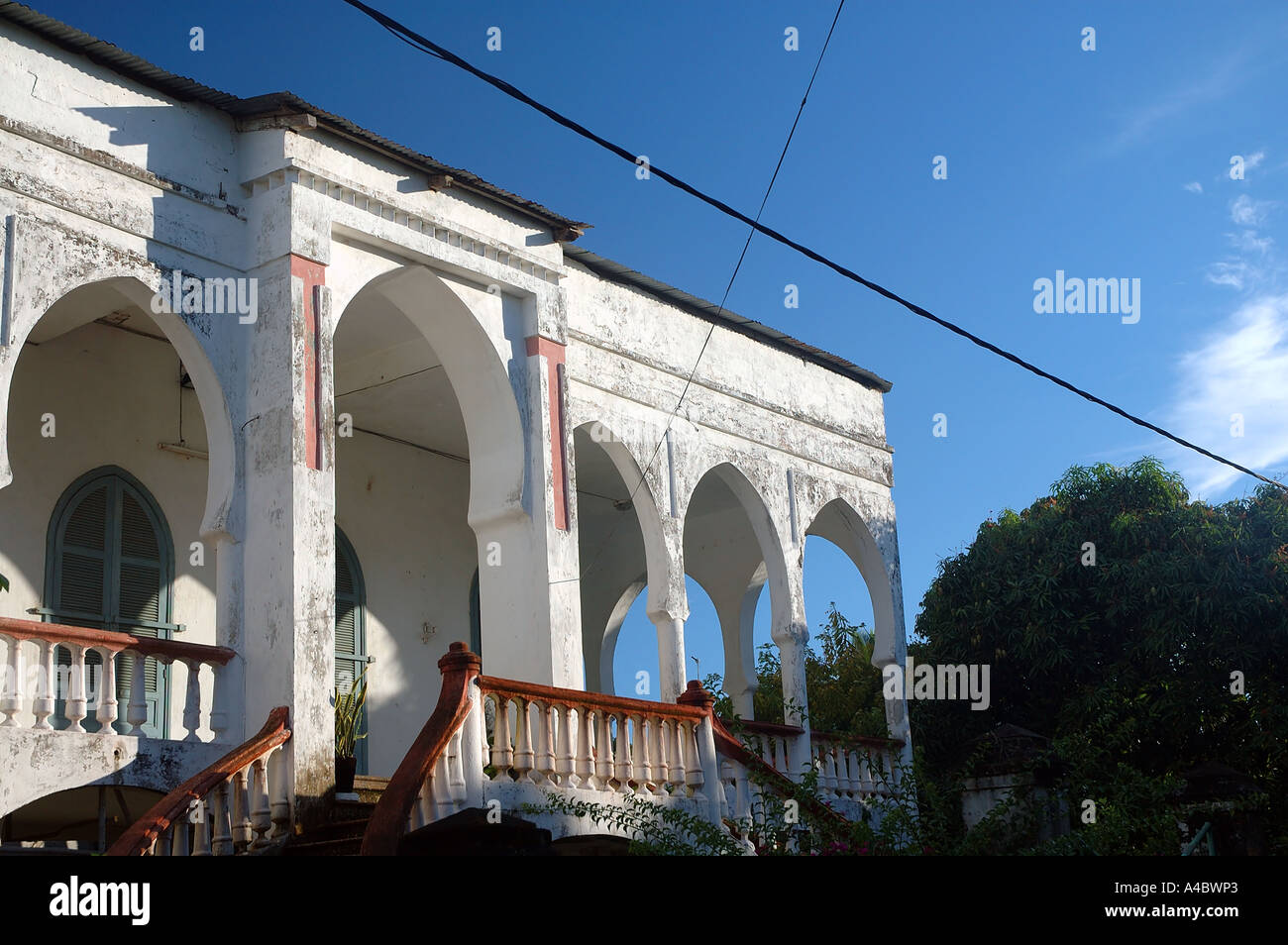 Stylish but crumbling old villa in the French colonial town of Tamatave Toamasina Madagascar Stock Photo