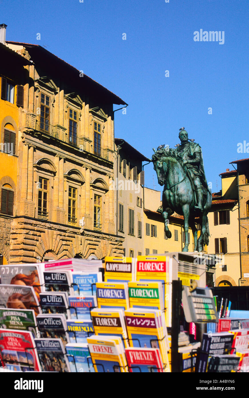 Italy Florence Piazza della Signoria Equestrian Statue of Cosimo de Medici the Younger Europe Stock Photo