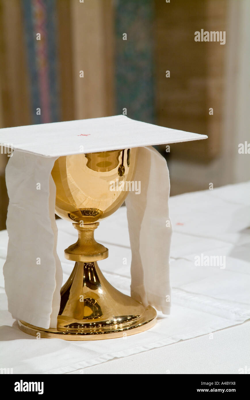 chalice and paten on altar