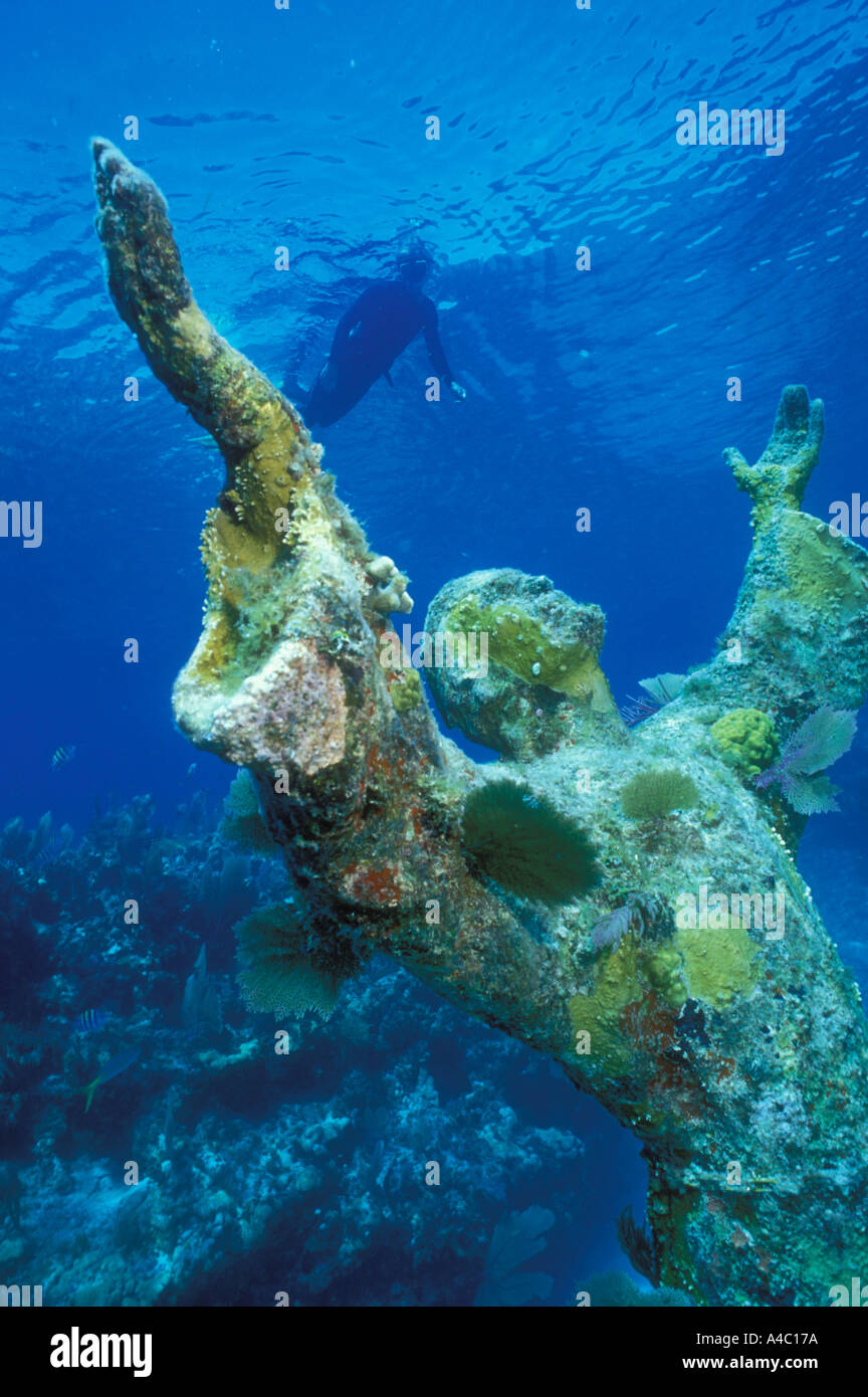 SNORKELER AND STATUE OF CHRIST OF THE ABYSS KEY LARGO FLORIDA Stock