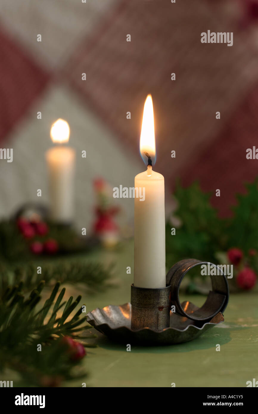 Holiday Candles in Holders Stock Photo