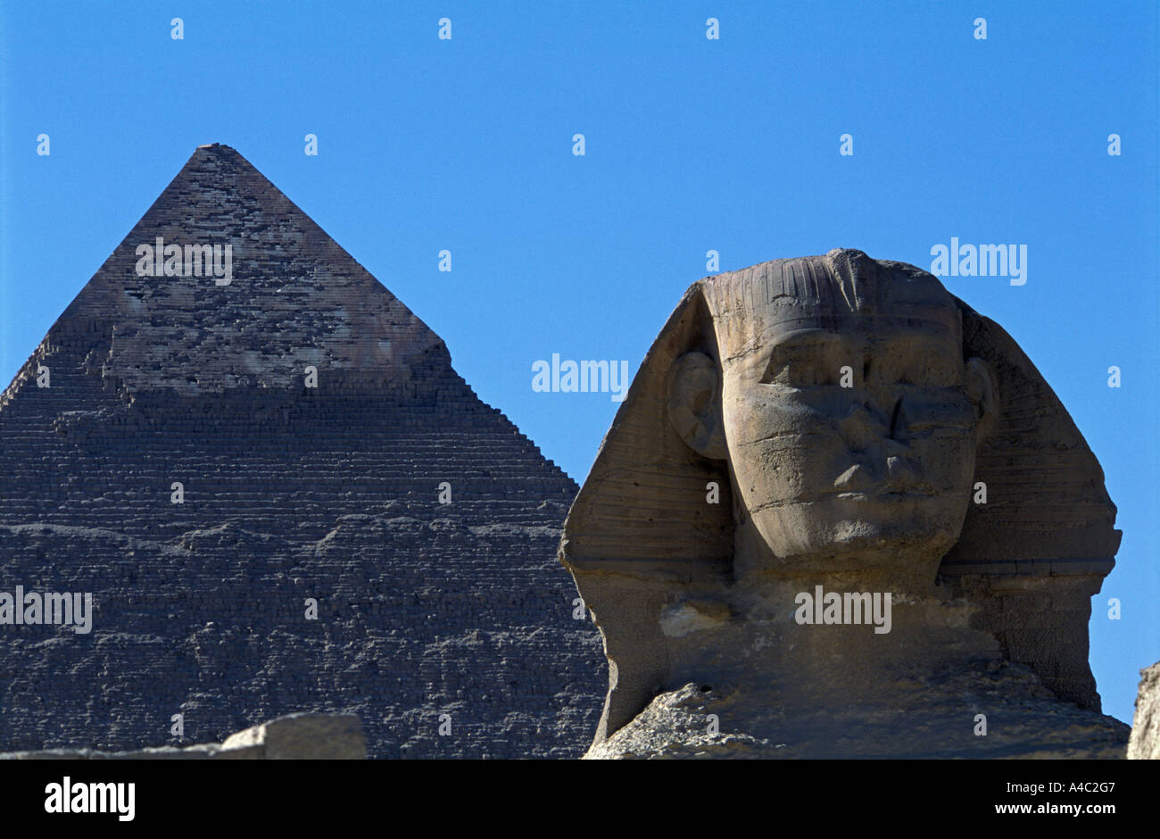 The great Sphinx with Khafre pyramid behind Giza Egypt Stock Photo Alamy