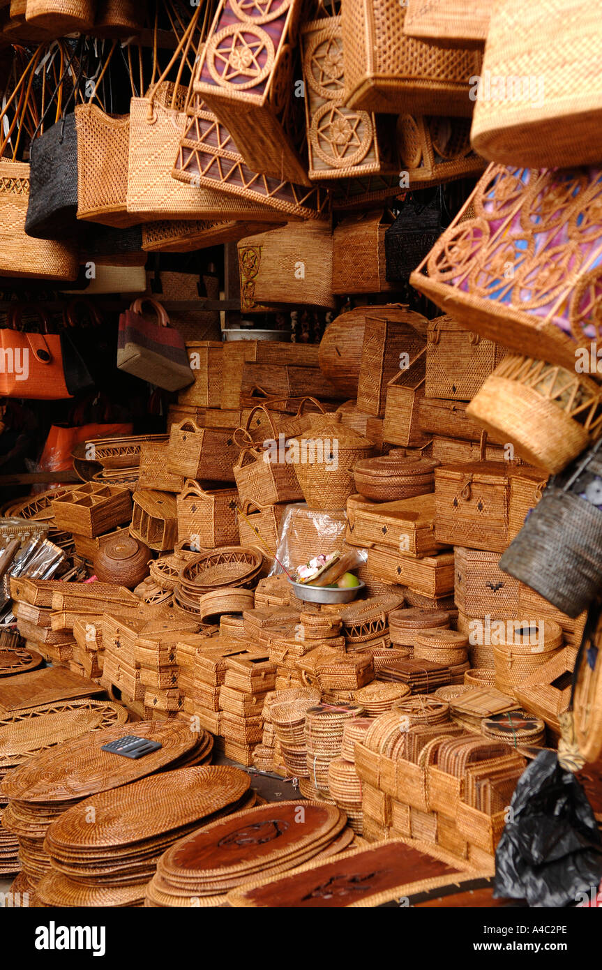 Wicker baskets, market stall Singaraja town, North Bali Indonesia Stock Photo Alamy