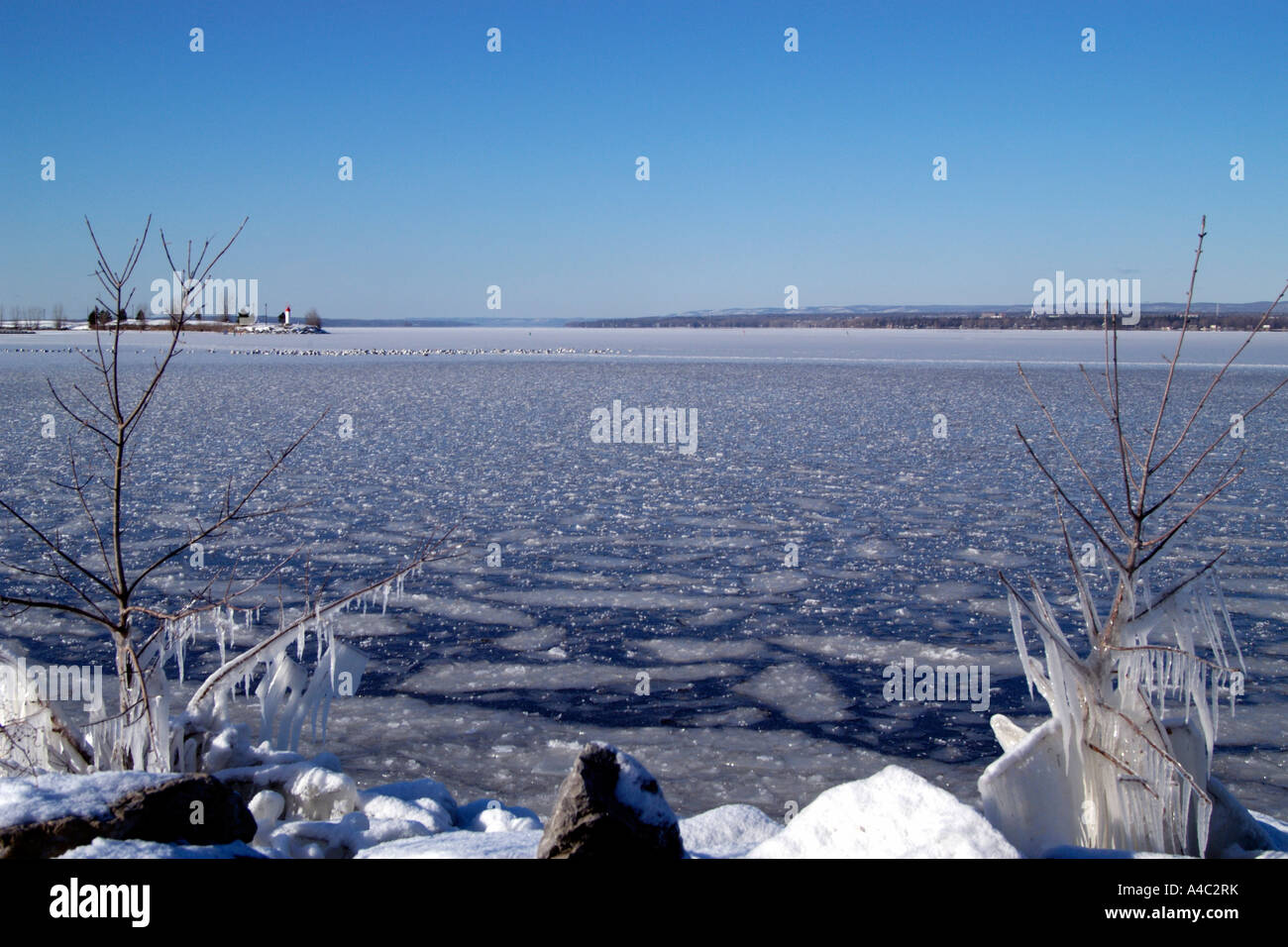 Frozen Ottawa River near Andrew Haydon Park Stock Photo