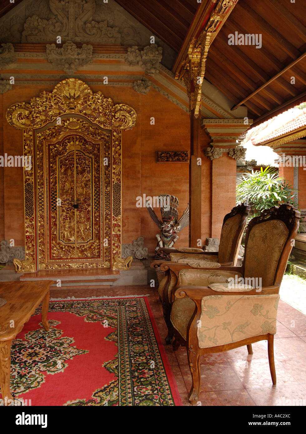 Open air palace reception room at Ubud's Royal Palace, Bali, Indonesia Stock Photo