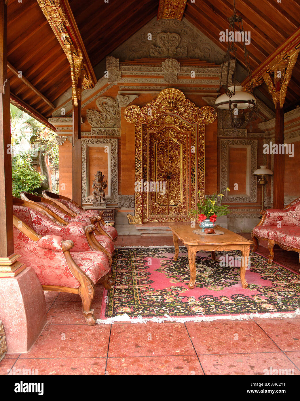 Open air palace reception room at Ubud's Royal Palace, Bali, Indonesia Stock Photo