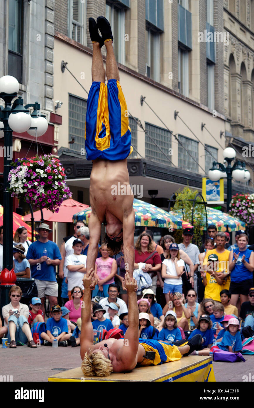 Acrobats performing during the International Busker Festival Stock