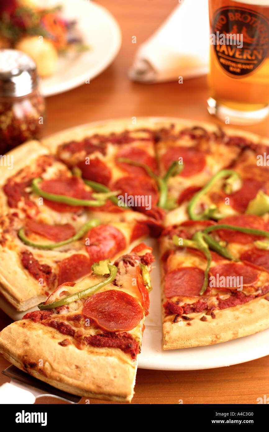 Sliced Pepperoni & Green Pepper Pizza Stock Photo Alamy