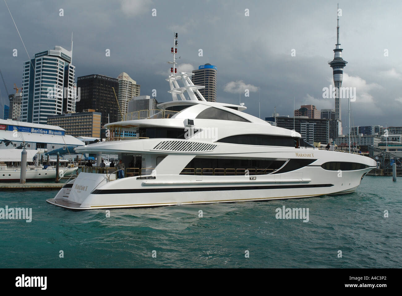Super yacht entering Auckland Westhaven Marina New Zealand Stock Photo