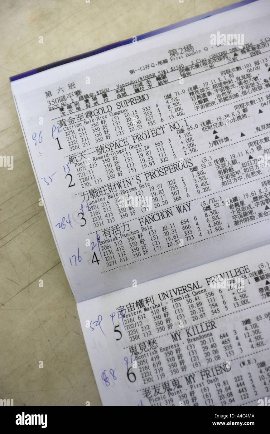 Race Card Programme Canidrome Greyhound Racing Stadium Macau Stock Photo Alamy