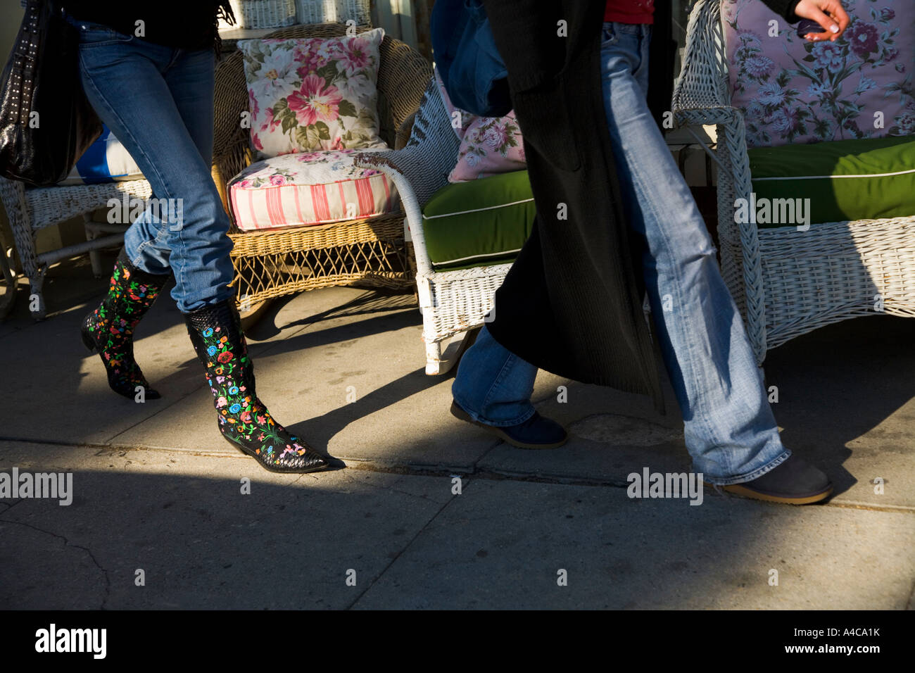 Trendy ladies walk along Abbott Kinney Blvd Venice Los Angeles County California United States of America Stock Photo