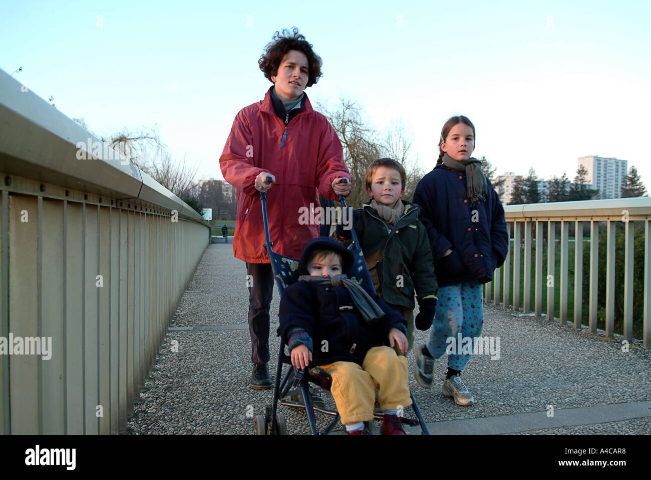 Family walk in the town of Tours France Stock Photo