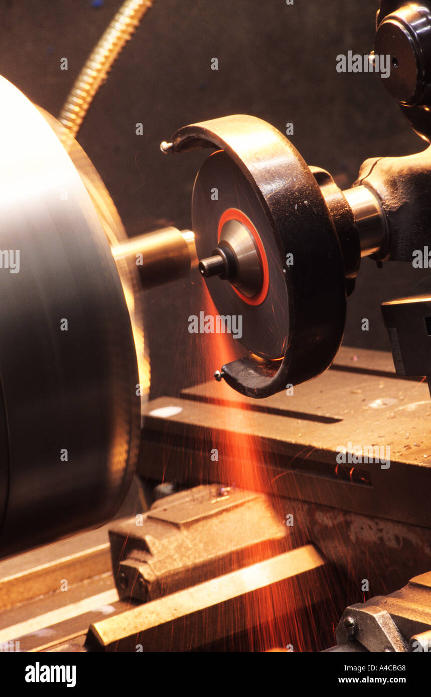 Precision grinding on lathe Stock Photo Alamy