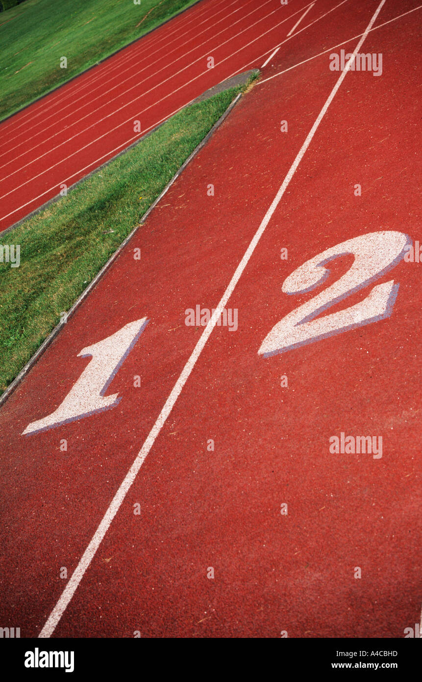 Starting area of a track and field running track Stock Photo Alamy