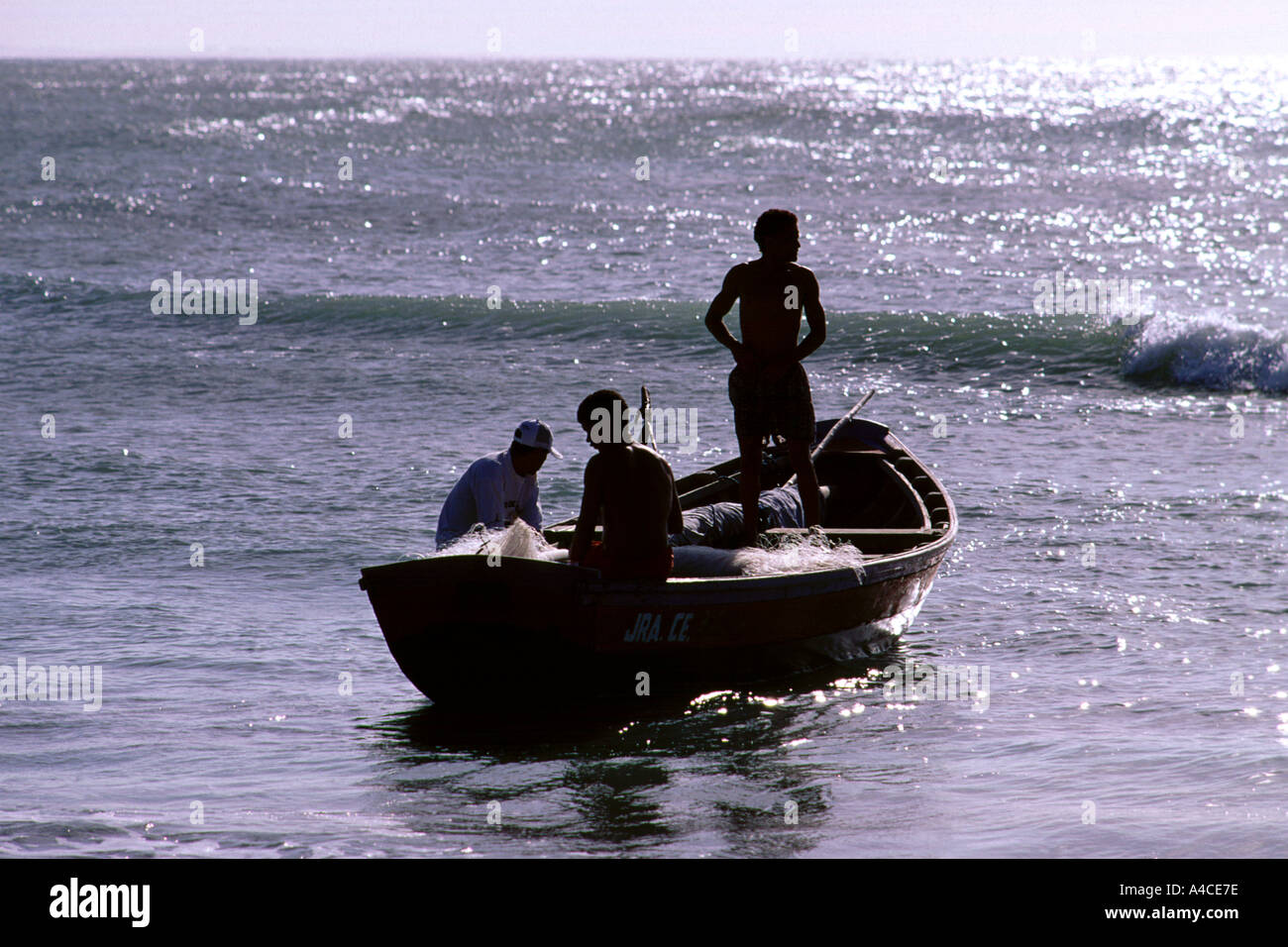 Fishermen preparing to go out to the sea Brazil Stock Photo